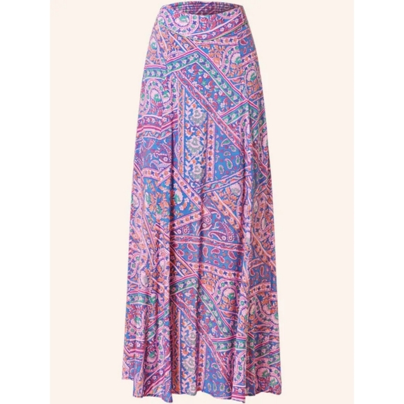 ba&sh Blossom Fanessa Maxi Skirt Blue & Pink Batik Floral Print Size 1 Small - Picture 15 of 16